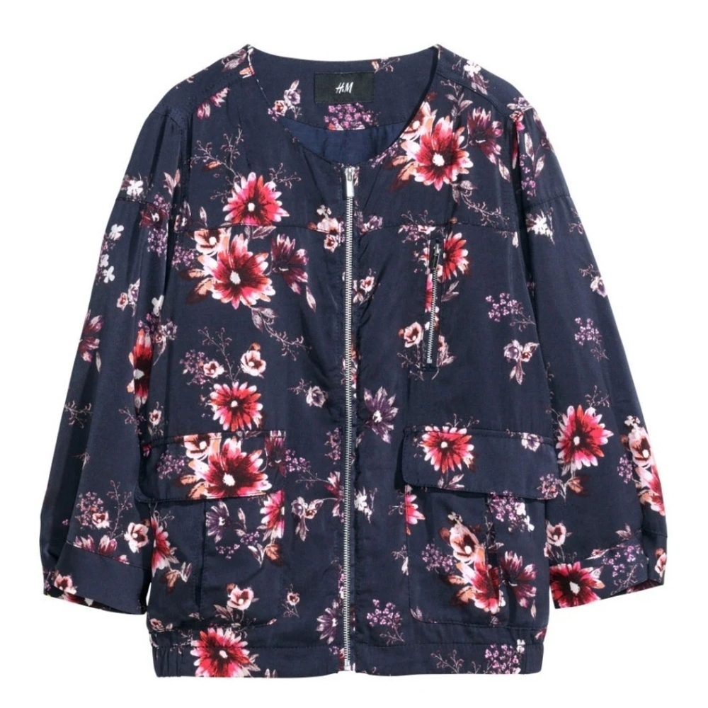 H&M Navy Floral Jacket With 3 Pockets